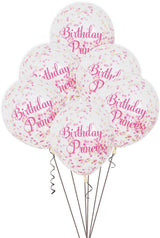 Pack of 6 Pink Princess Clear Latex Balloons with Confetti 12"