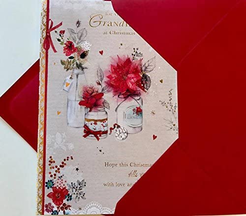Grandma Festive Wishes Quality Christmas Flower Greeting Card 
