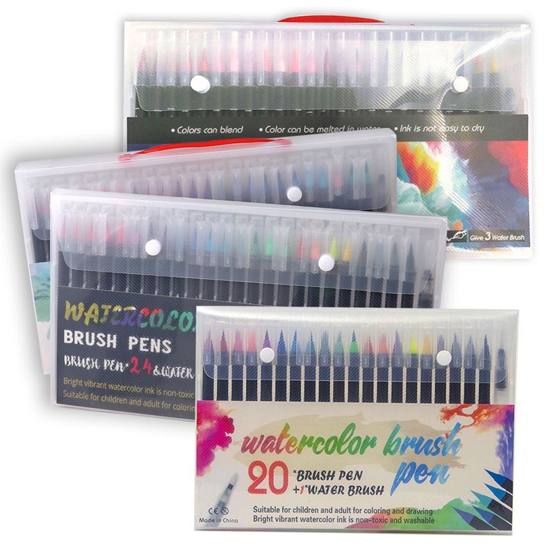 Pack of 20 Washable Water Colour Brush Tip Pens