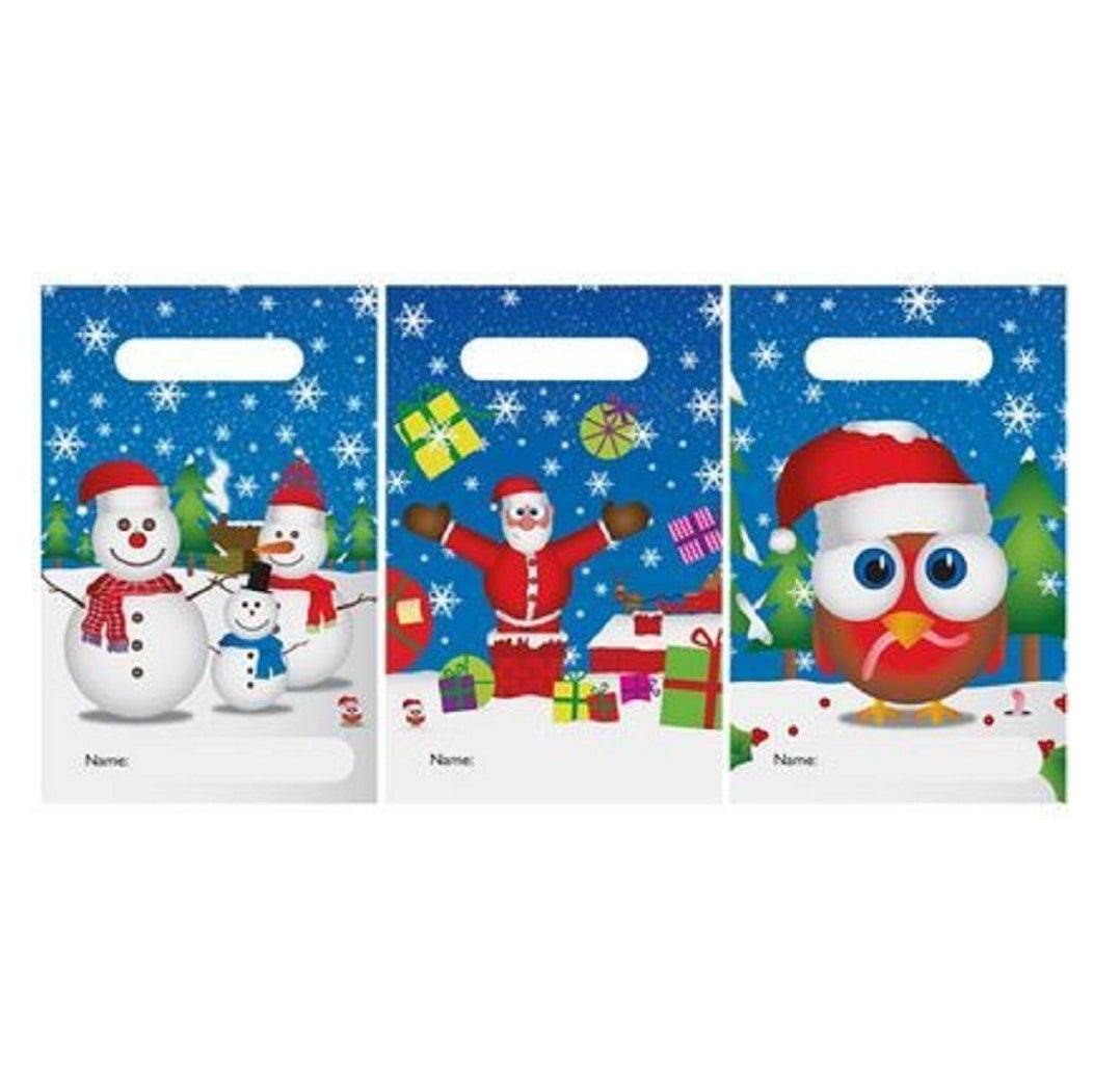 Single Christmas Party Bag- Father Christmas, Robin, Snowmen Design {DC}