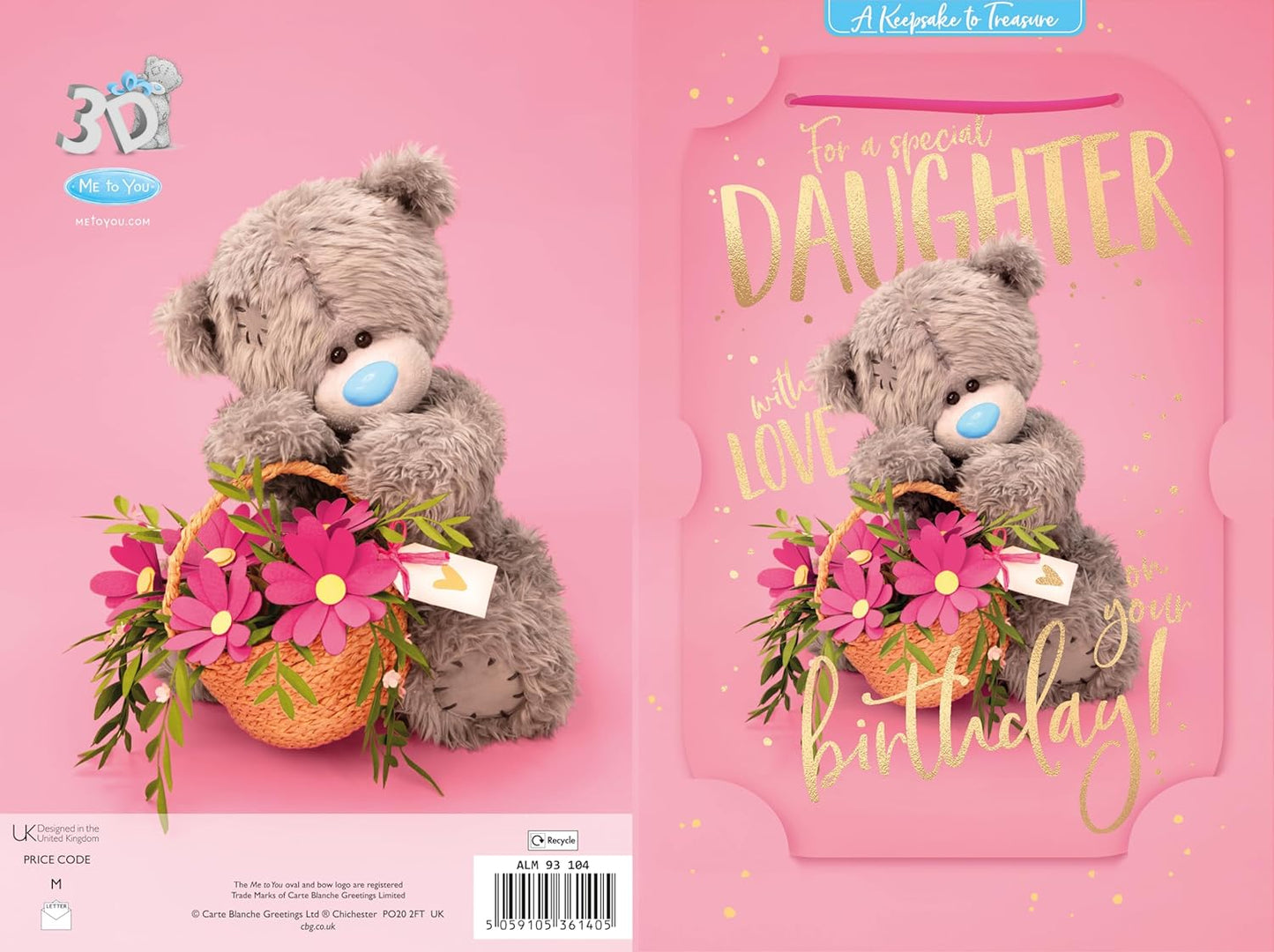 Bear And Basket Of Flowers 3D Photo Finish Keepsake Wonderful Friend Luxury Birthday Card