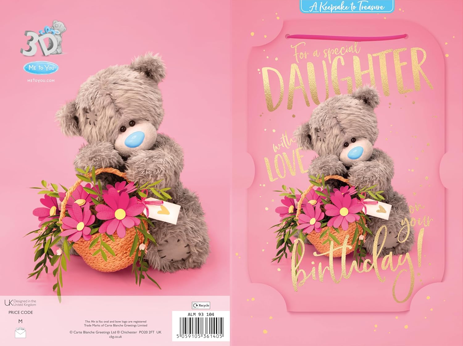 Bear And Basket Of Flowers 3D Photo Finish Keepsake Wonderful Friend Luxury Birthday Card