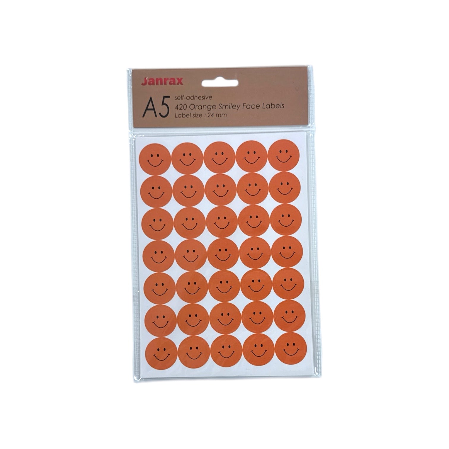 Pack of 420 Orange Smile Face 24mm Self-Adhesive Labels