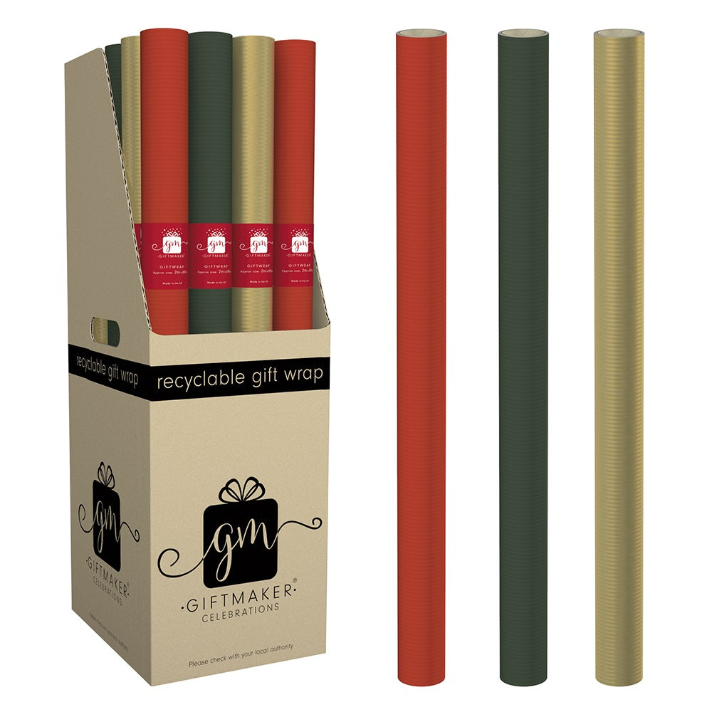 Single Ribbed Kraft Christmas Wrapping Paper Roll 2m x 69cm