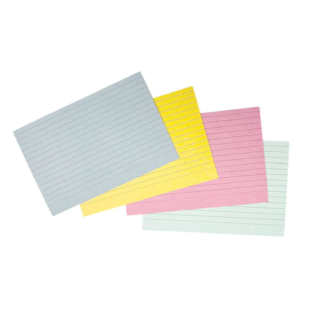 Pack of 100 Assorted Colour Ruled 6x4" Record Cards – Lined Study Index Cards for Notes, Revision