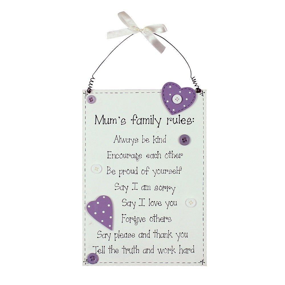 Mum's Family Rules Petty Wooden Hanging Plaque Mother's Day Gift Mum