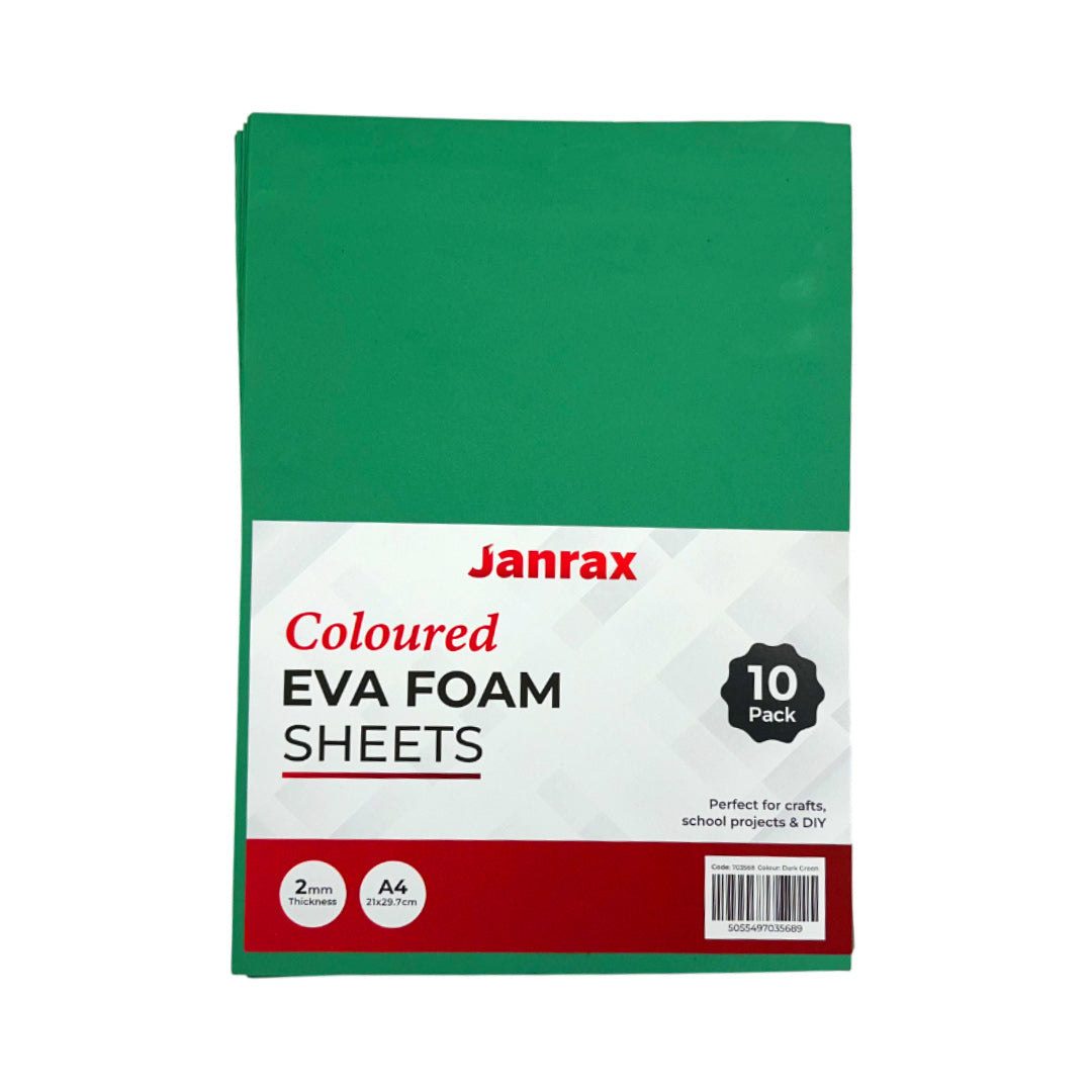 Pack of 10 A4 Dark Green Coloured EVA Foam Sheets