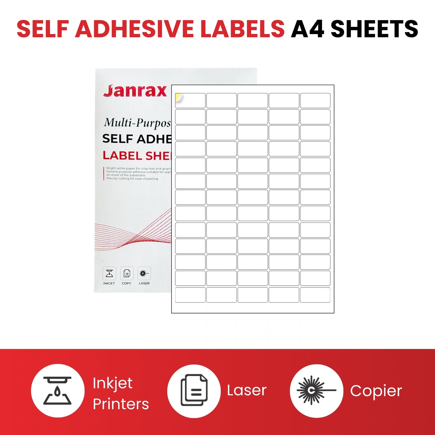 Pack of 4800 White 49x24mm Self Adhesive Labels (48 Labels per A4 Sheet)