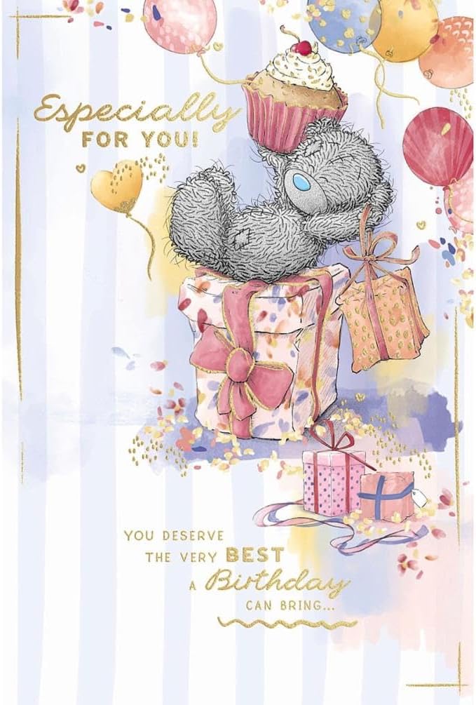 Bear Sat On Gift With Cup Cake Especially For You Birthday Card