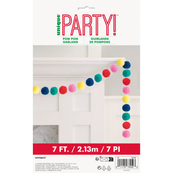 7ft Vibrant Christmas Felt Pom Pom Garland