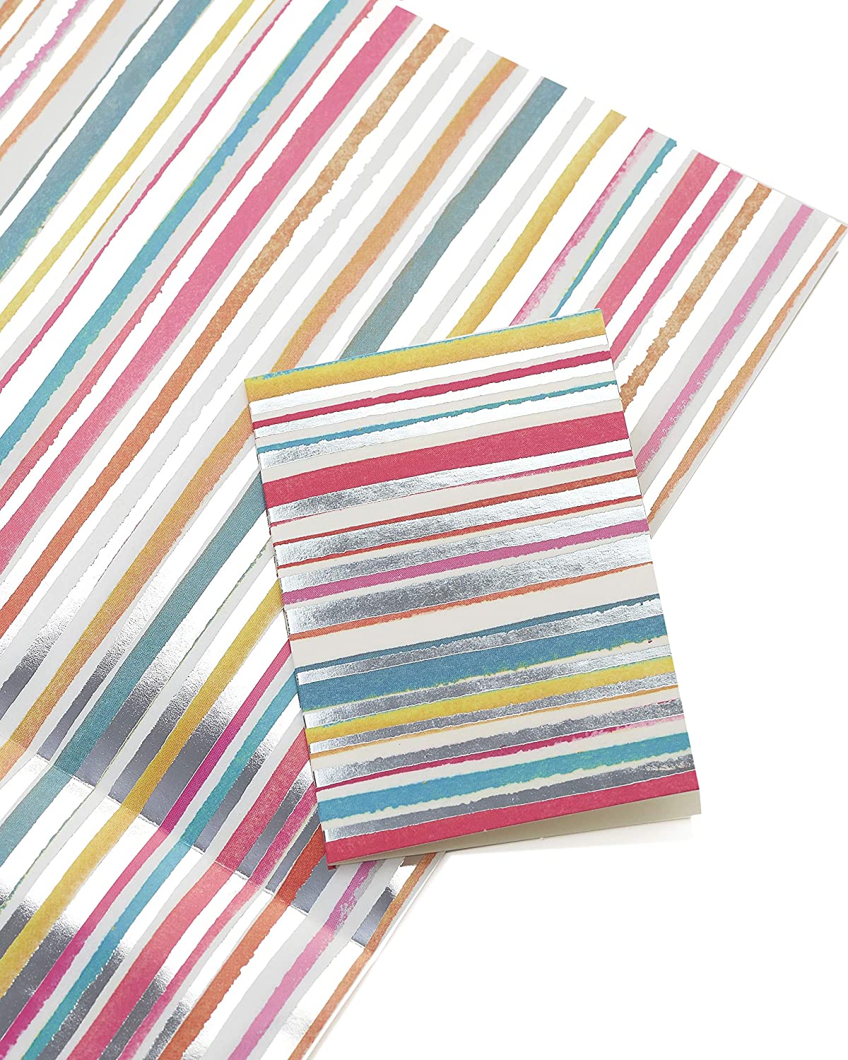 Foil Stripes Birthday Gift Wrapping Paper 1 Sheet & 1 Tags 