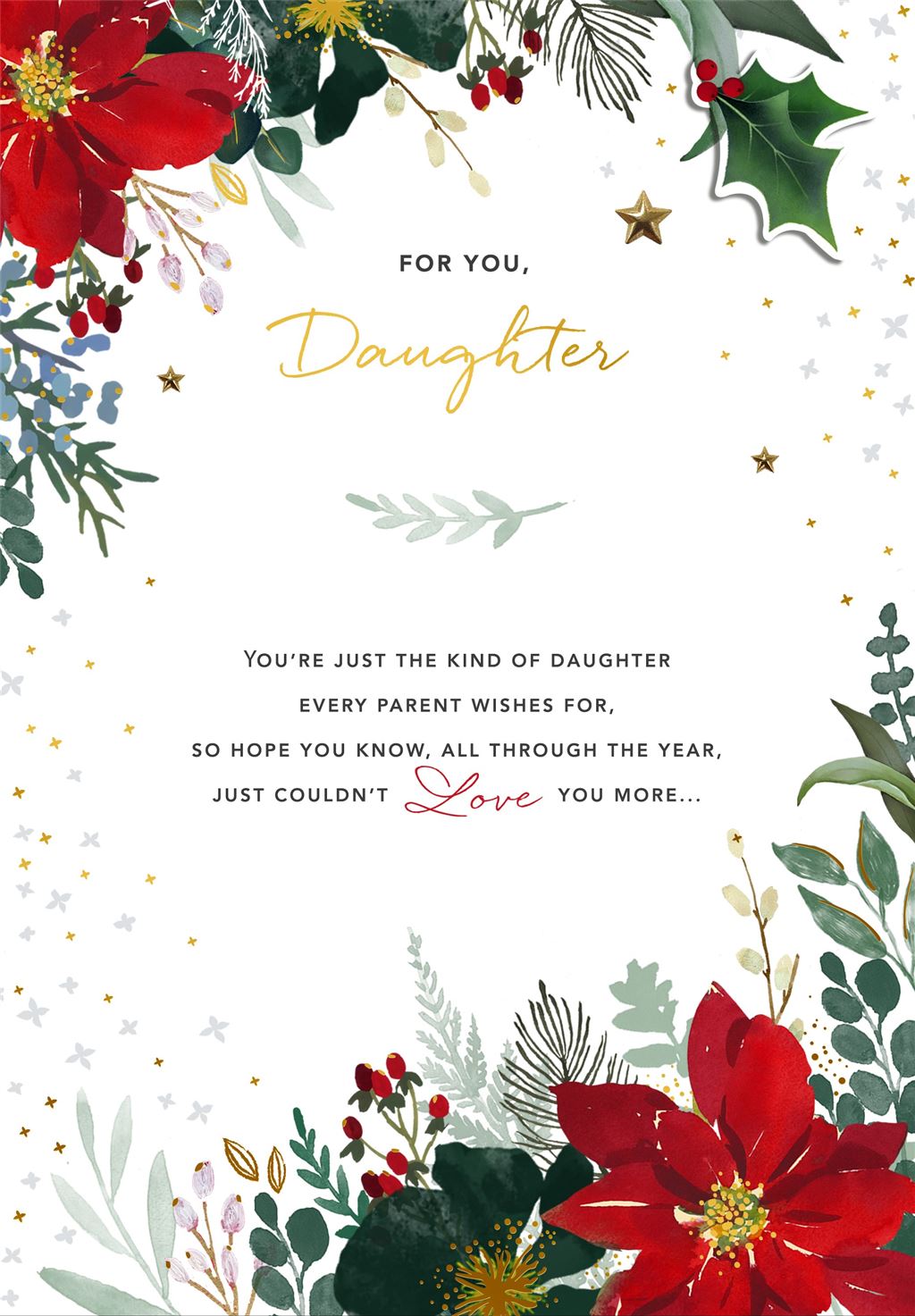 Floral Poinsettia Design with Sentimental Message Daughter Christmas Card