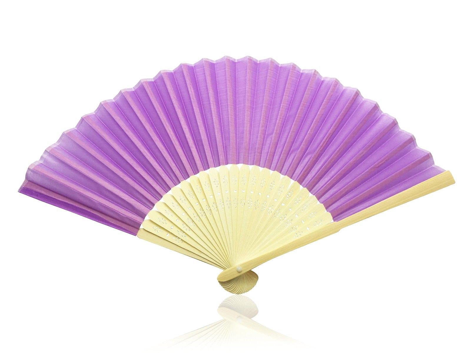 Purple Fabric Hand Held Bamboo Wooden Fan