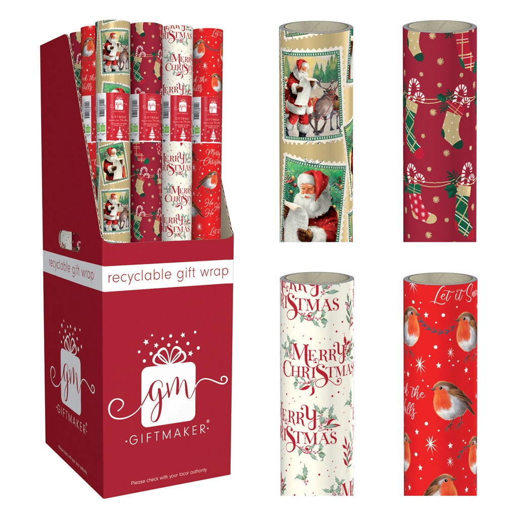 Vintage Santa Claus Christmas Wrapping Paper Roll 7m x 69cm