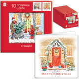 Pack of 12 Front Door Scence Square Christmas Cards With Envelope