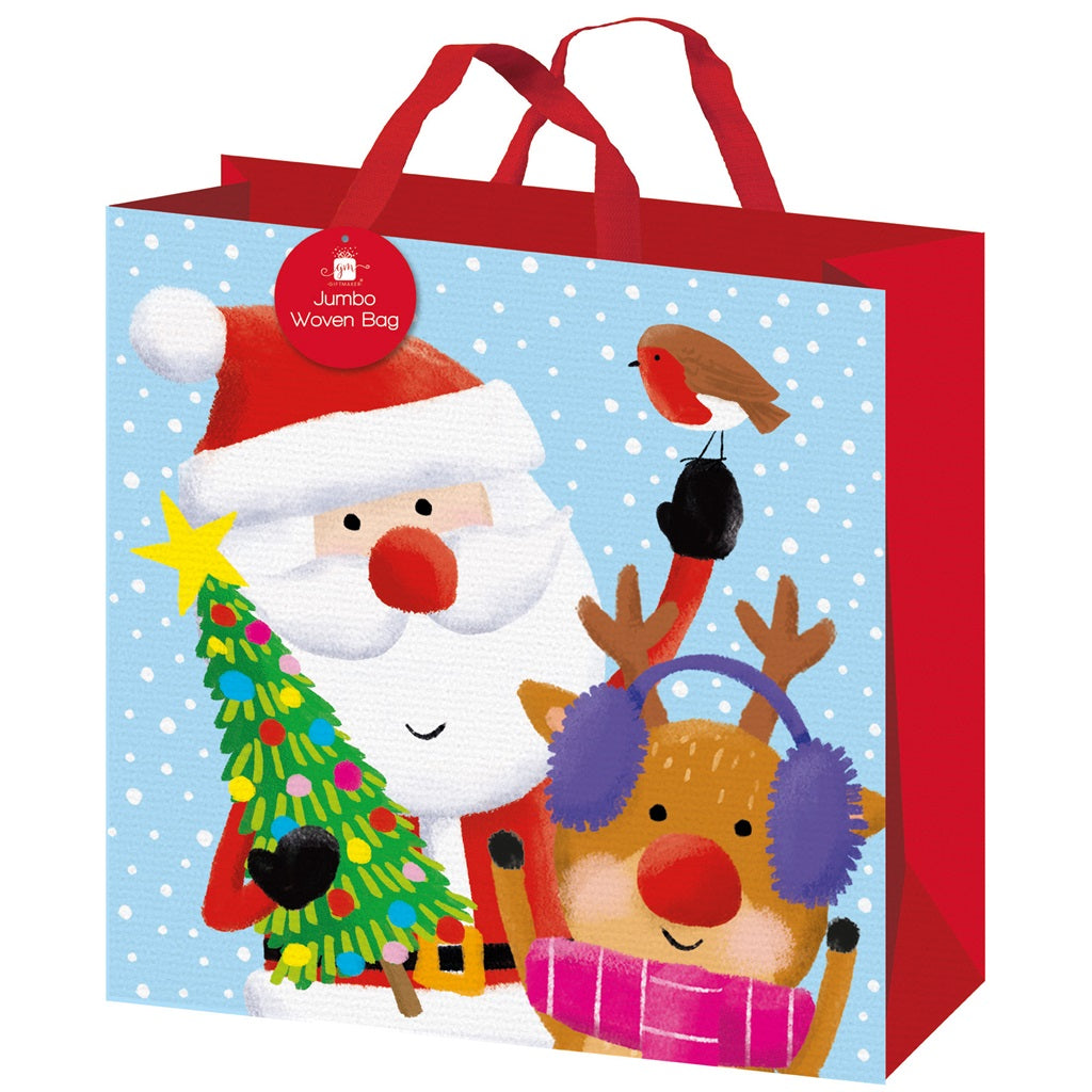 Cute Santa Design Jumbo Square PP Woven Christmas Gift Bag