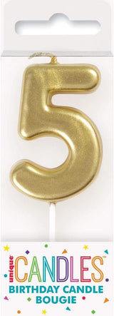 Mini Metallic Gold Number 5 Pick Birthday Candle