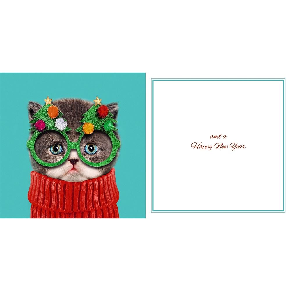 Cat In Glasses Photographic 3D Lenticular with Detachable Keepsake Christmas Card