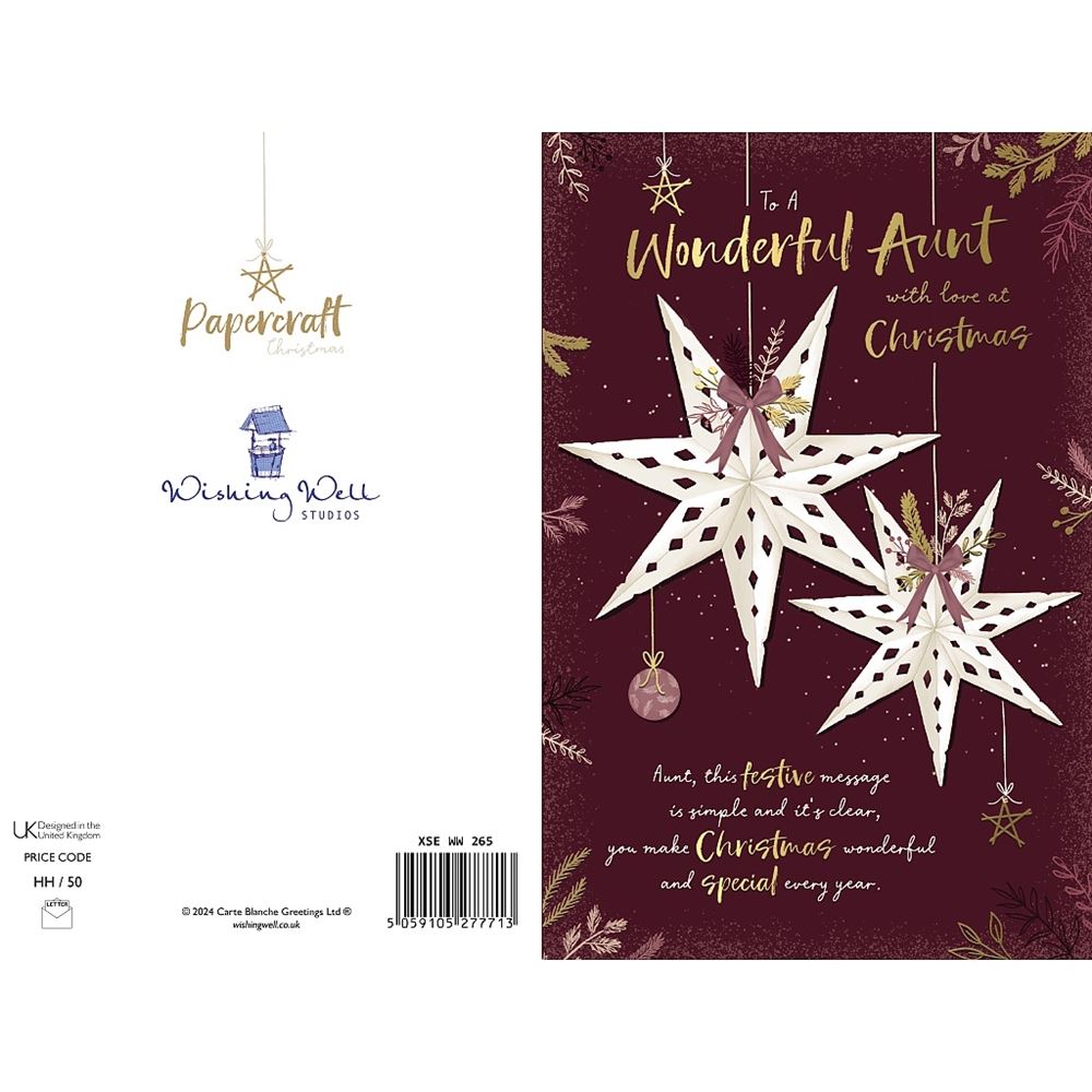 Hanging Paper Stars Aunt Christmas Card