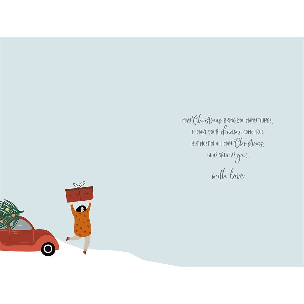 Lady With Large Gift Sister in Law Christmas Card