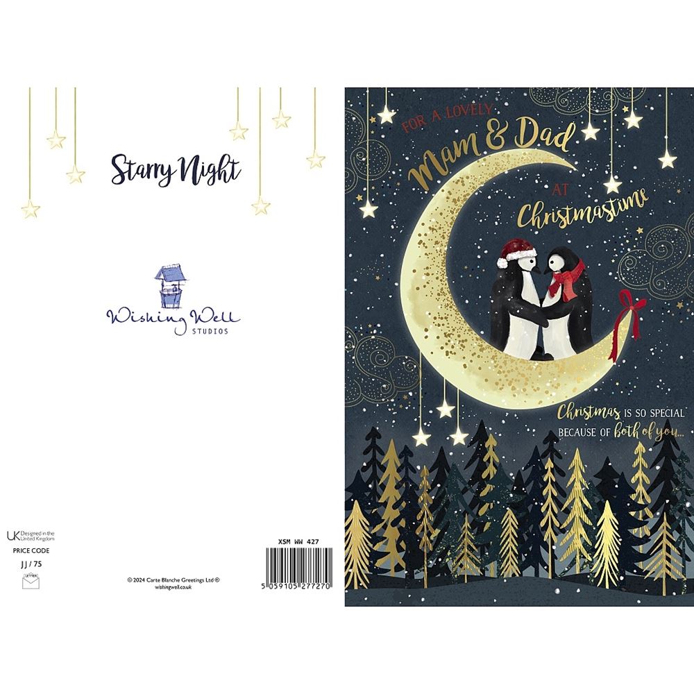 Penguins Stood on Moon Mam & Dad Christmas Card