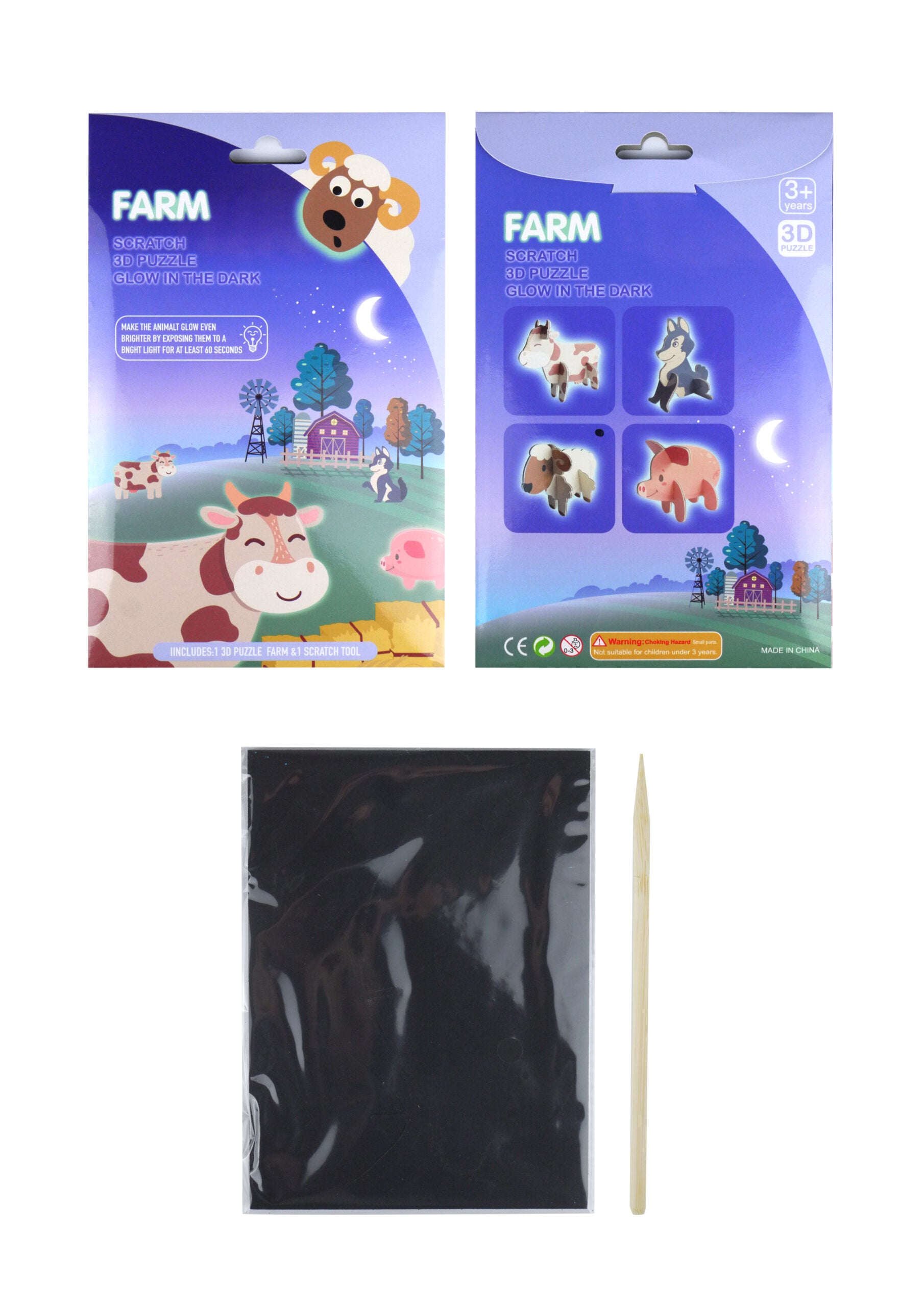Farm Animal Magic Colour Scratch 3D Puzzle (Glow In The Dark)