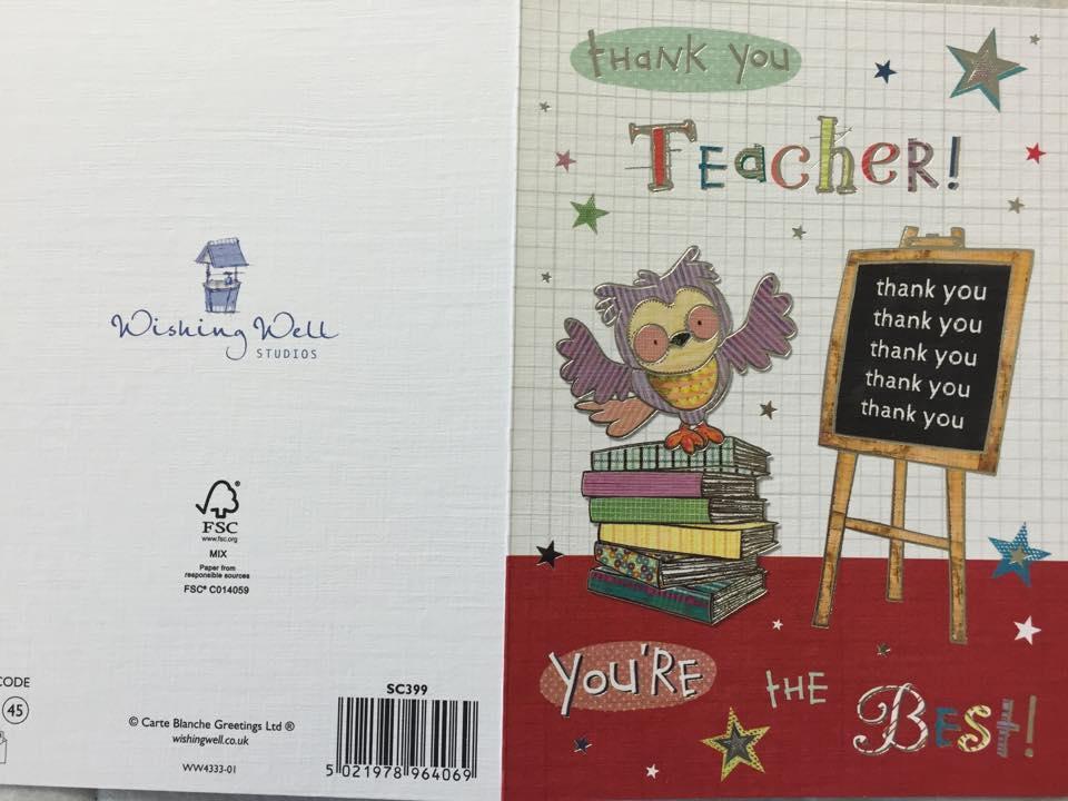 Thank You Teacher Card Owl Design