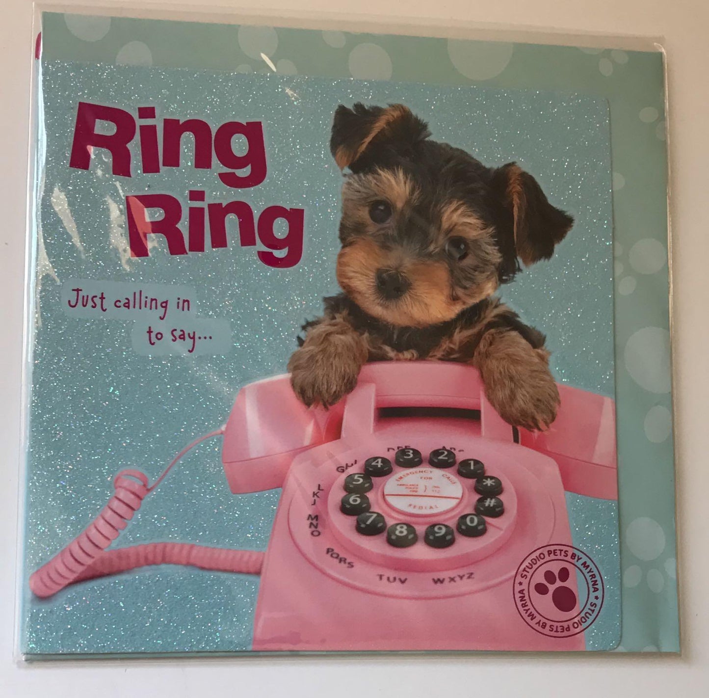 Studio pets ring ring puppy birthday card 
