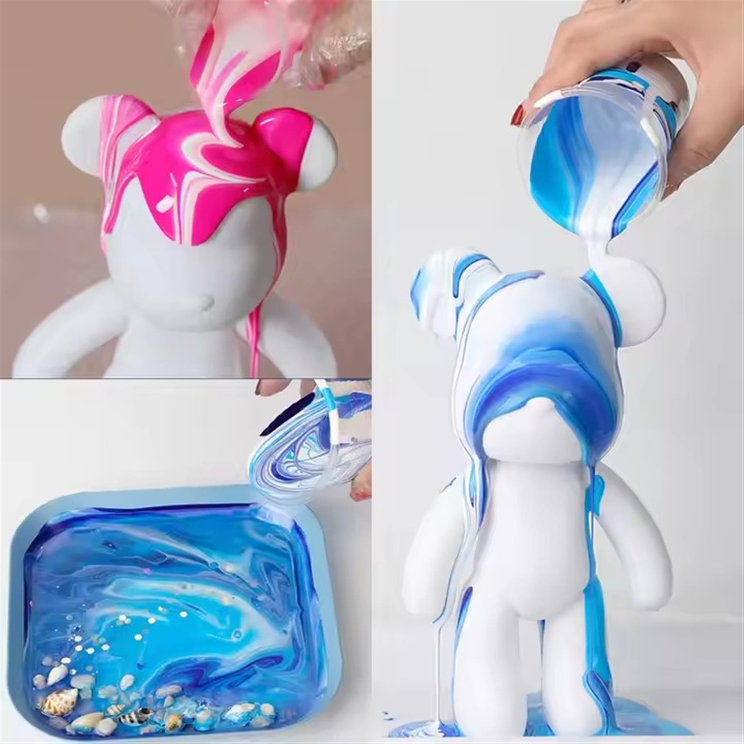Pack of 4 Acrylic Pouring Paints 100ml- White, Green, Light Blue, Dark Blue