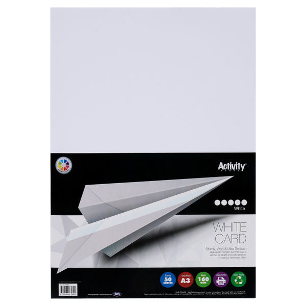 Pack of 50 A3 160gsm White Card Sheets by Premier Activity