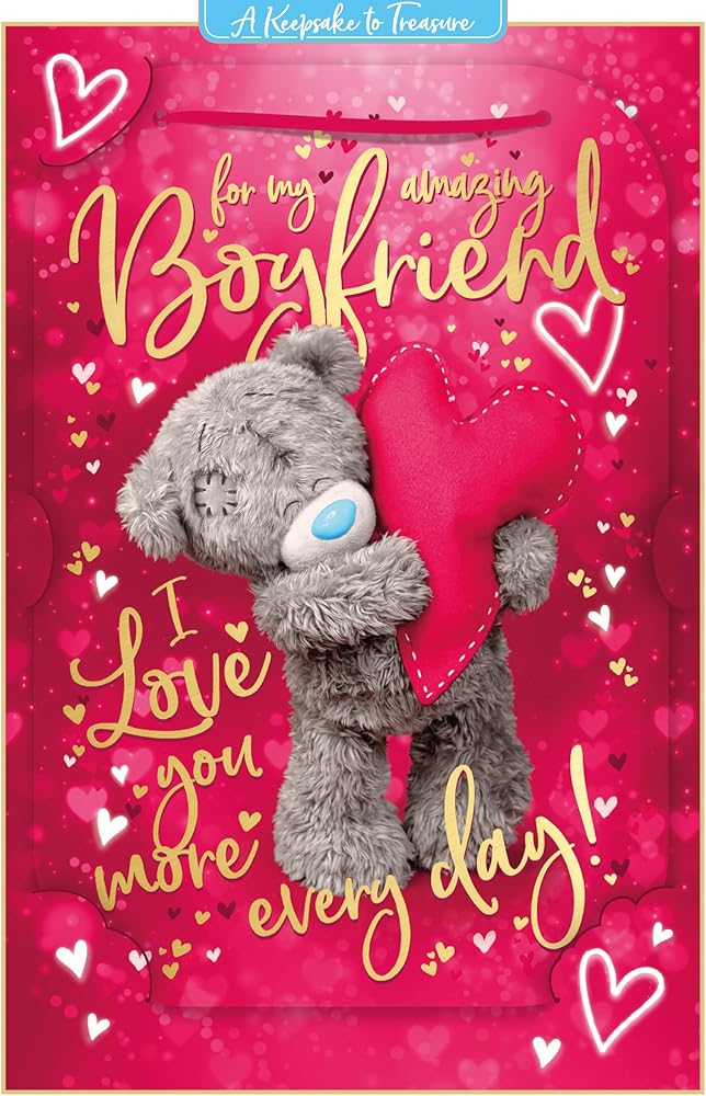 Bear Holding Red Heart Boyfriend Keepsake 3D Valentine's Day Card {DC}
