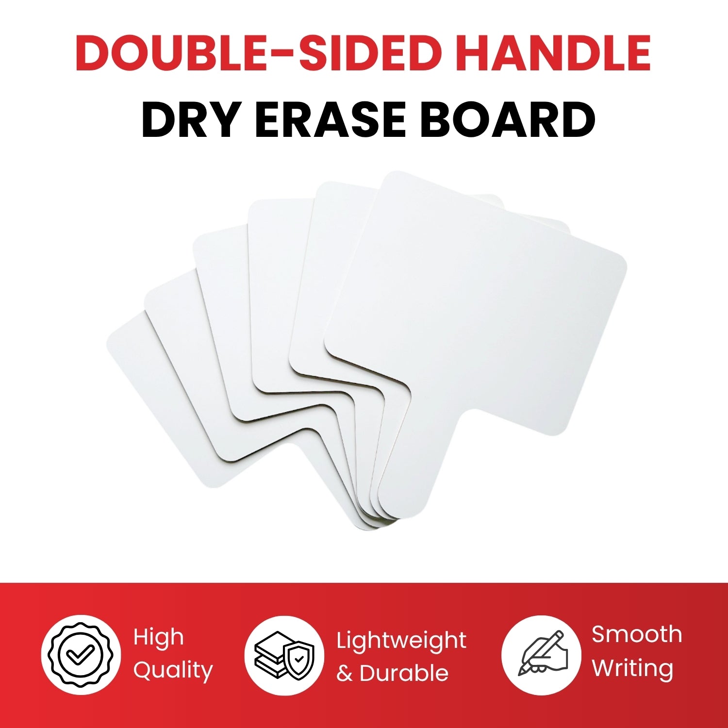 Pack of 6 Square Plain White MDF Double Sided Dry Erase Handheld Answer Paddles - Mini Whiteboard