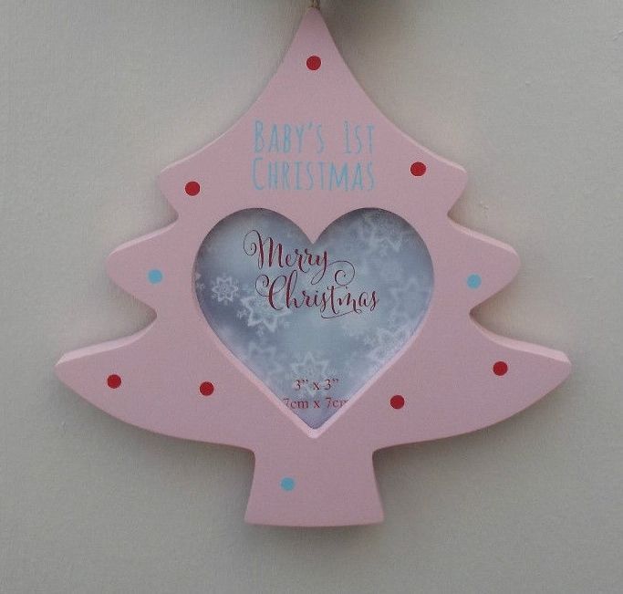 MDF Christmas Tree Photo Hanging Decoration Baby's 1st Christmas Pink
