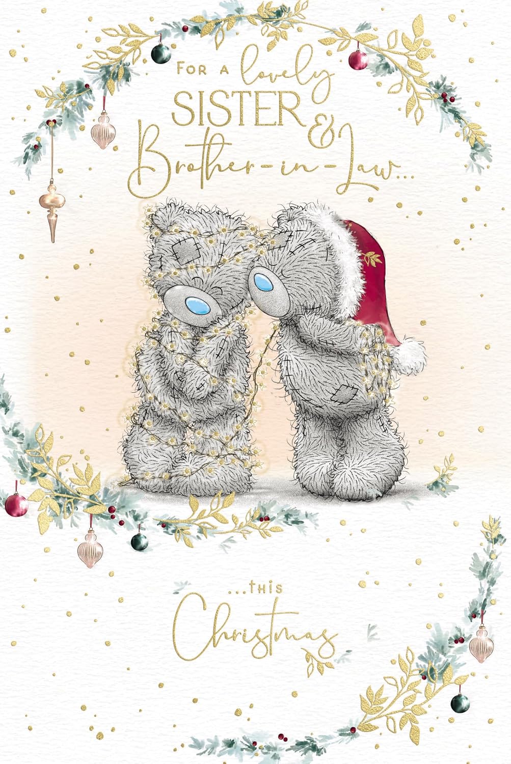 Bears Wrapped Up In Fairy Lights Lovely Sister and Brother In law Christmas Card