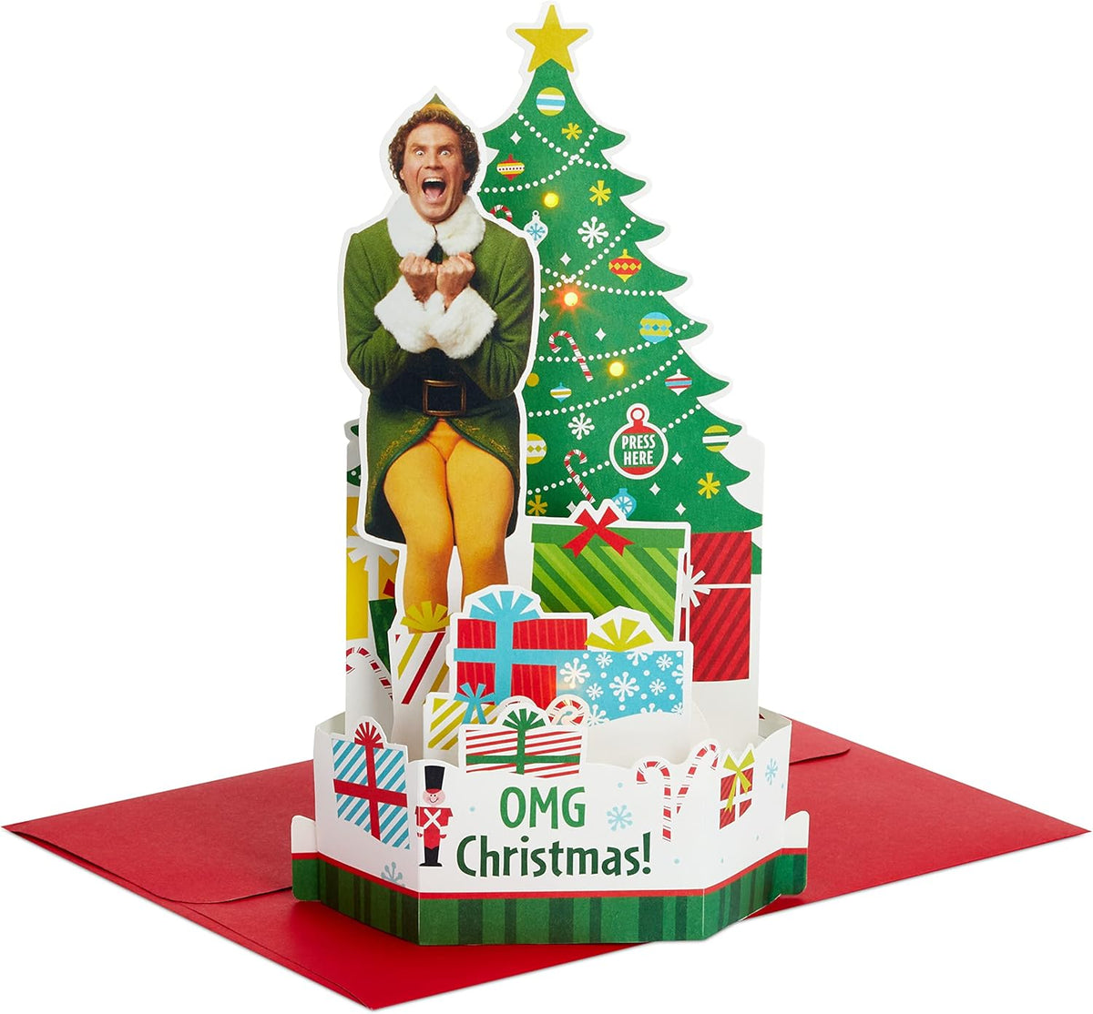Buddy the Elf Tree and Light and Sound Pop Up Christmas Card 
