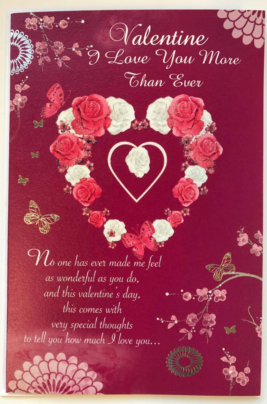 I Love you More than Ever Sentimental Verse Rose Heart Valentine's Day Card