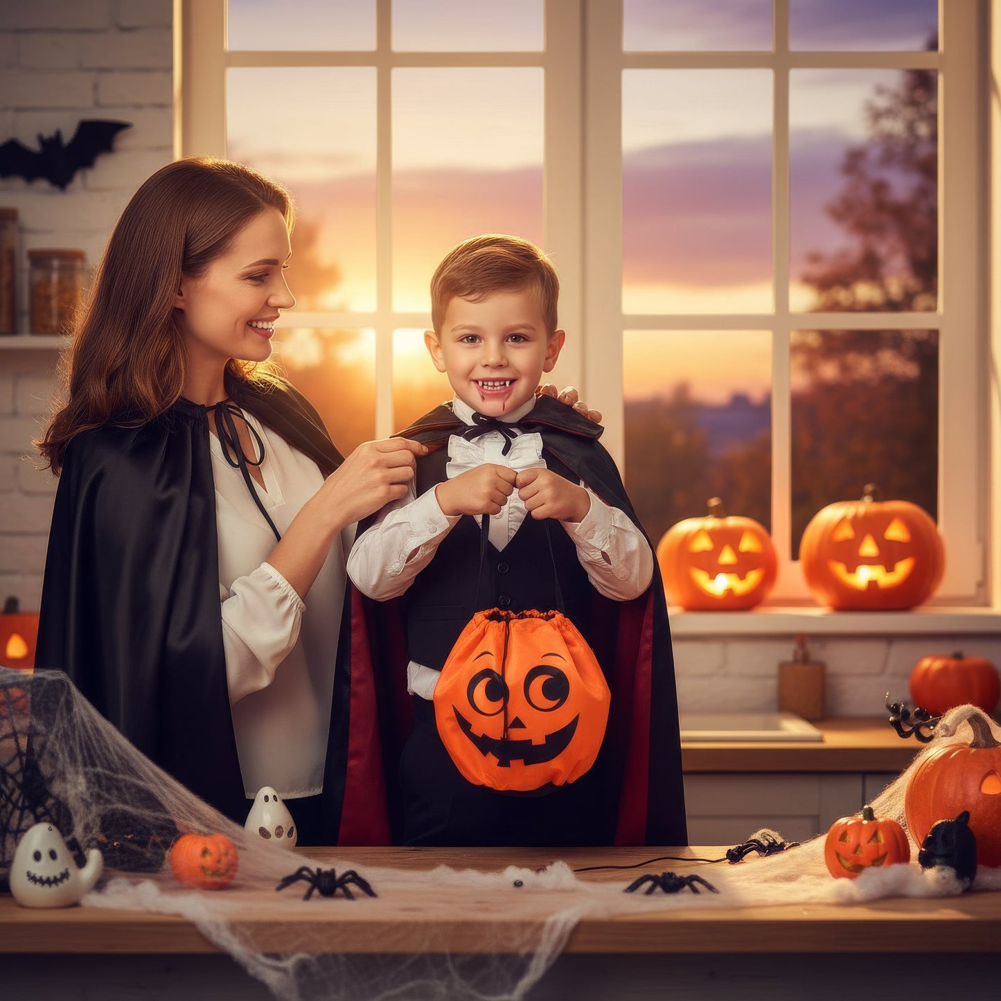Single Orange Pumpkin Halloween Bag with Drawstring