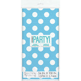 Powder Blue Dots Rectangular Plastic Table Cover, 54"x108"