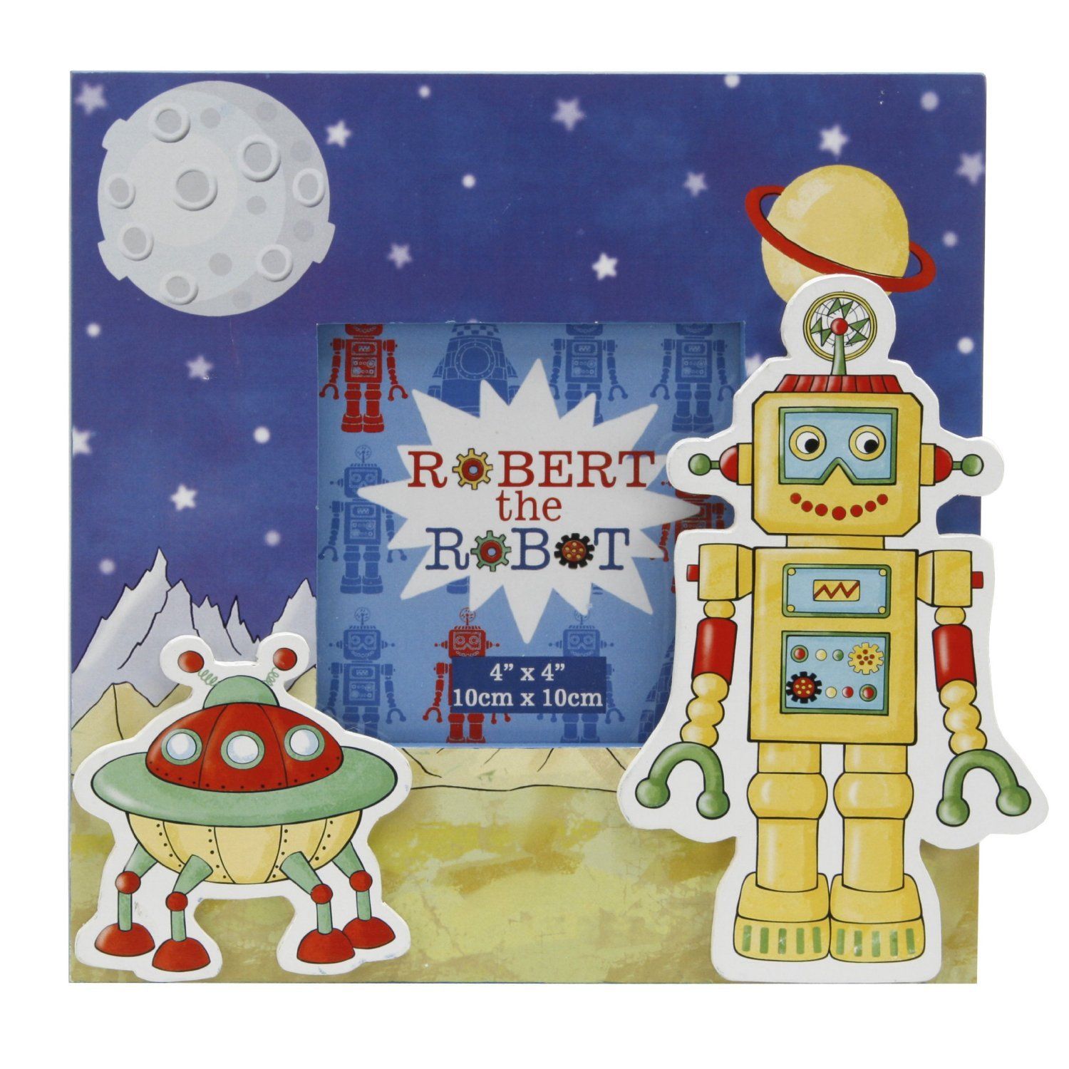 Robert the Robot MDF Photo Frame 4" x 4" with 3D Icons FW77844 H:19 W:19 D:1