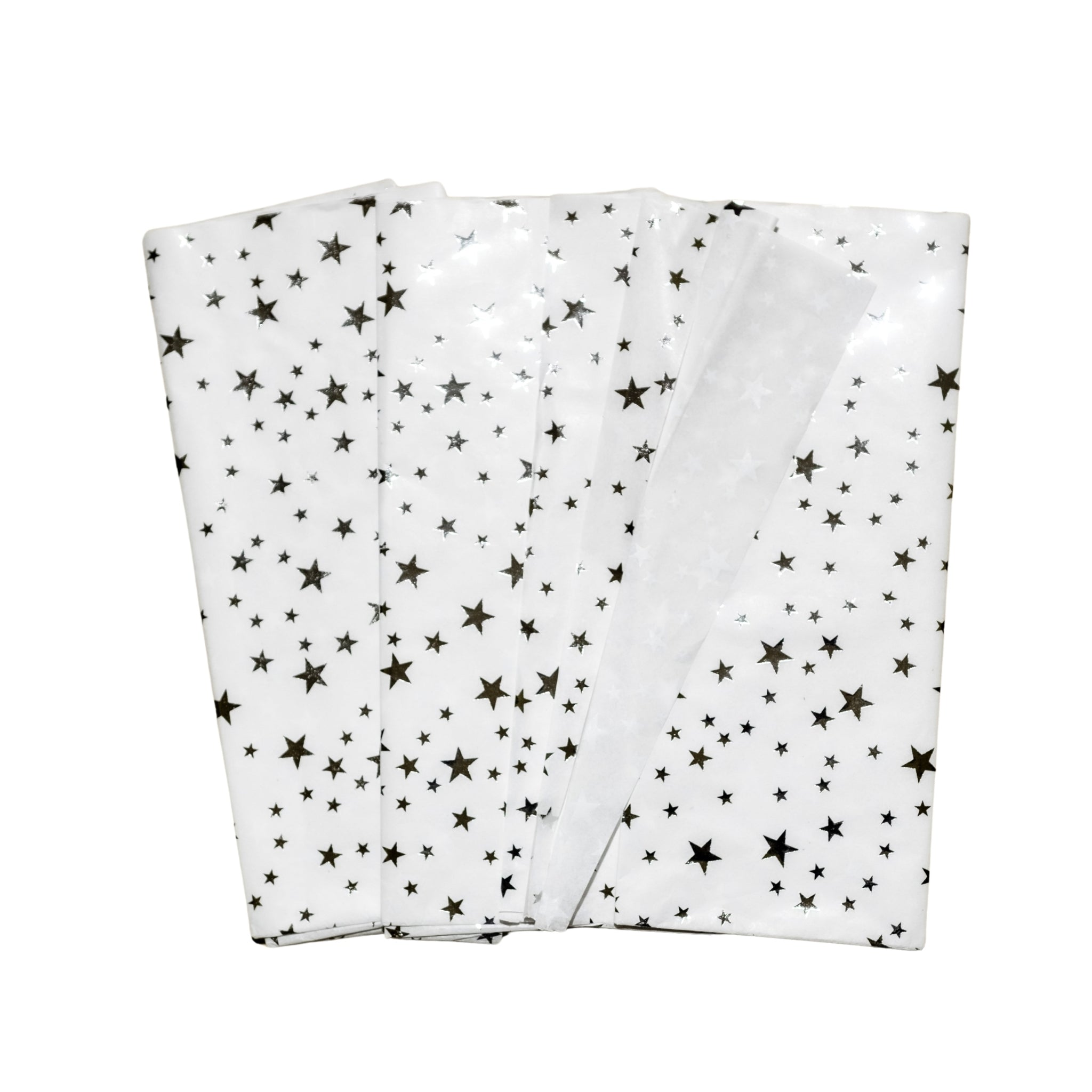 Pack of 10 Stars Luxury Silver Metallic Plastic-Free 18gsm Tissue Paper Sheets 50x70cm
