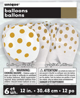 Pack of 6 Gold Dots 12" Latex Balloons