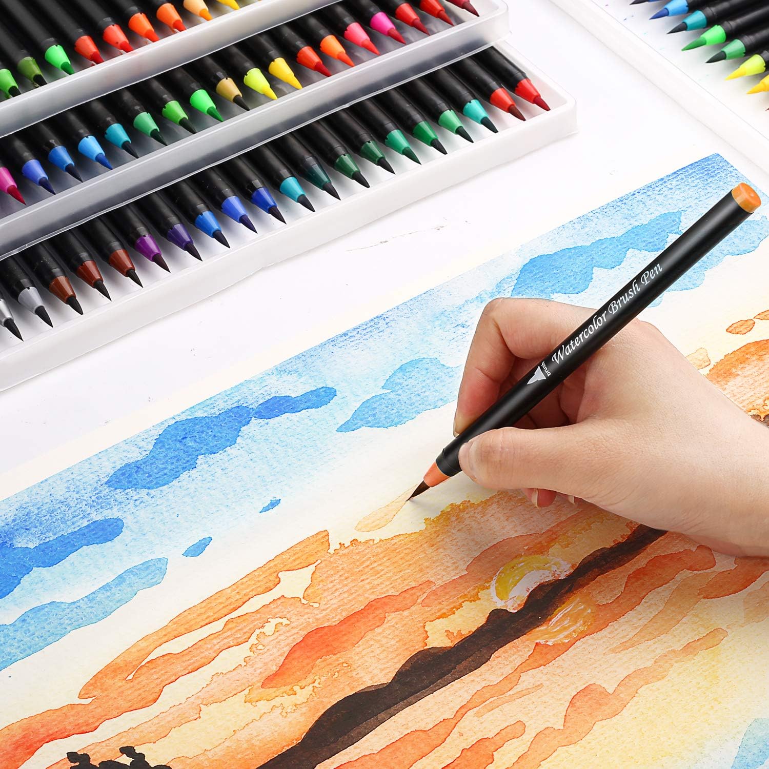 Pack of 48 Washable Water Colour Brush Tip Pens