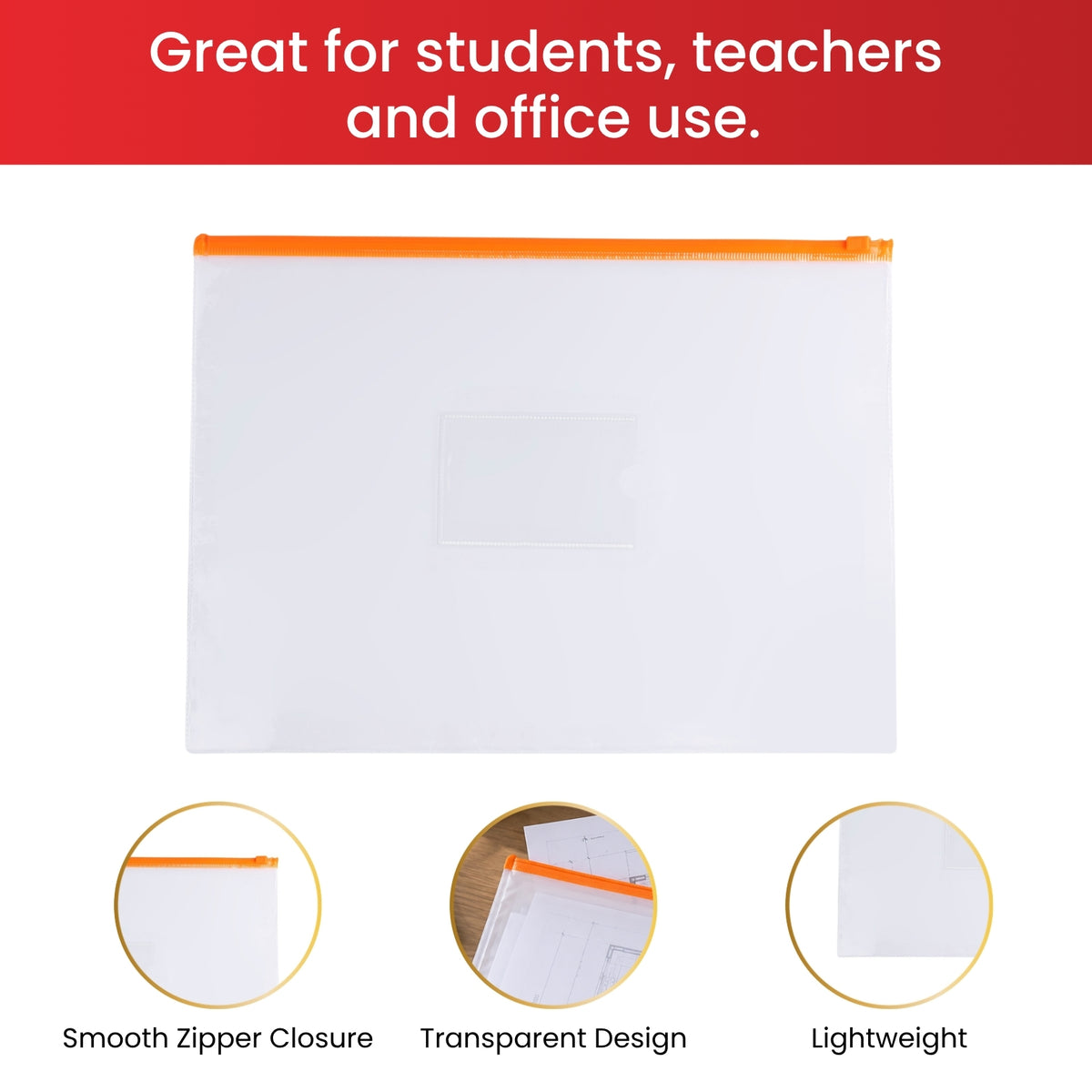 Pack of 12 A3 Clear Zippy Bags with Grey Zip