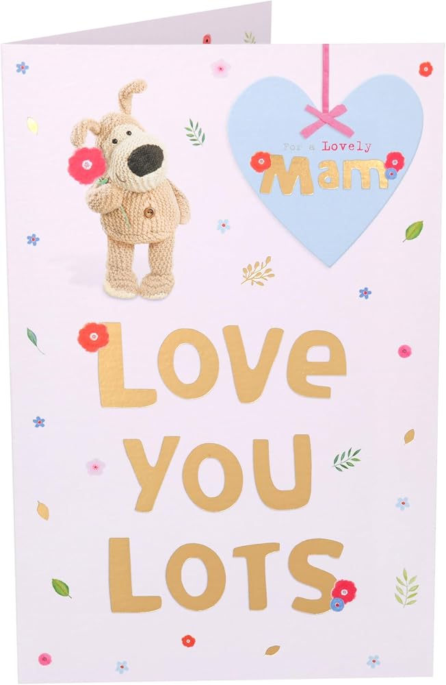 Mam Birthday Card Boofle Holding a Single Flower 