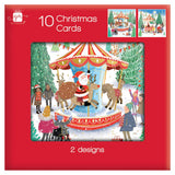 Pack of 10 Whimsical Market Design Square Christmas Cards With Envelopes