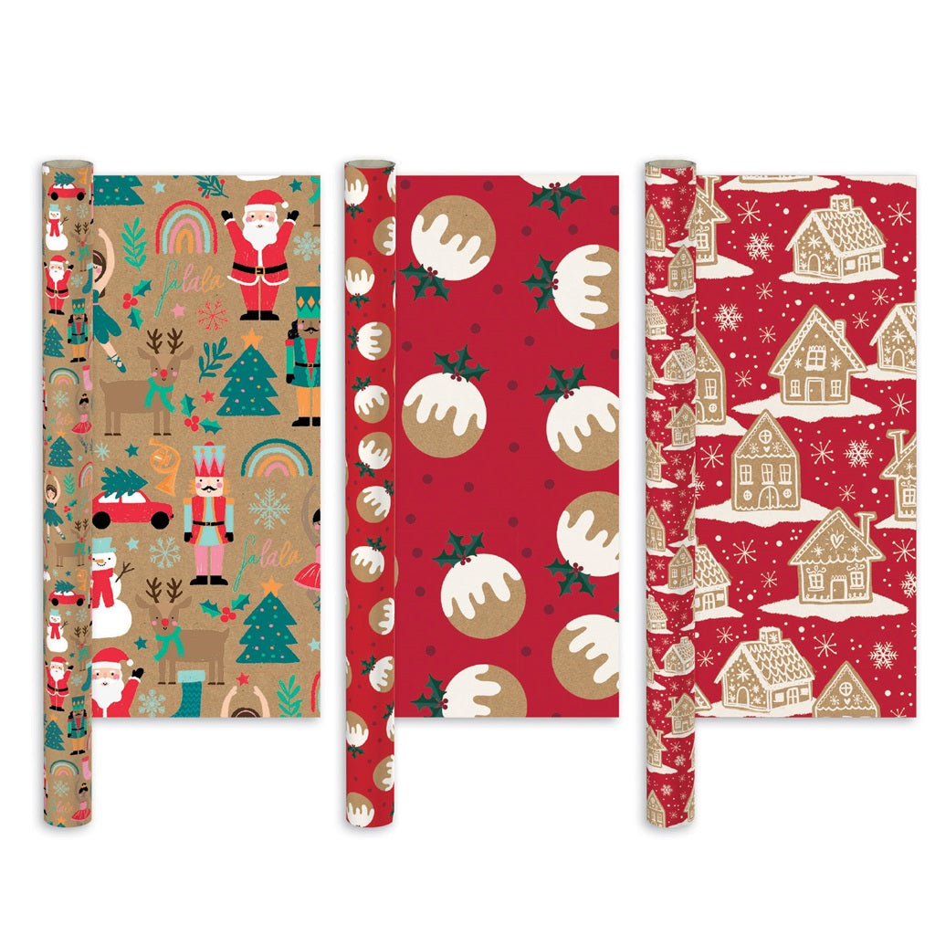 Single Festive Kraft Christmas Gift Wrapping Paper 2m x 69cm