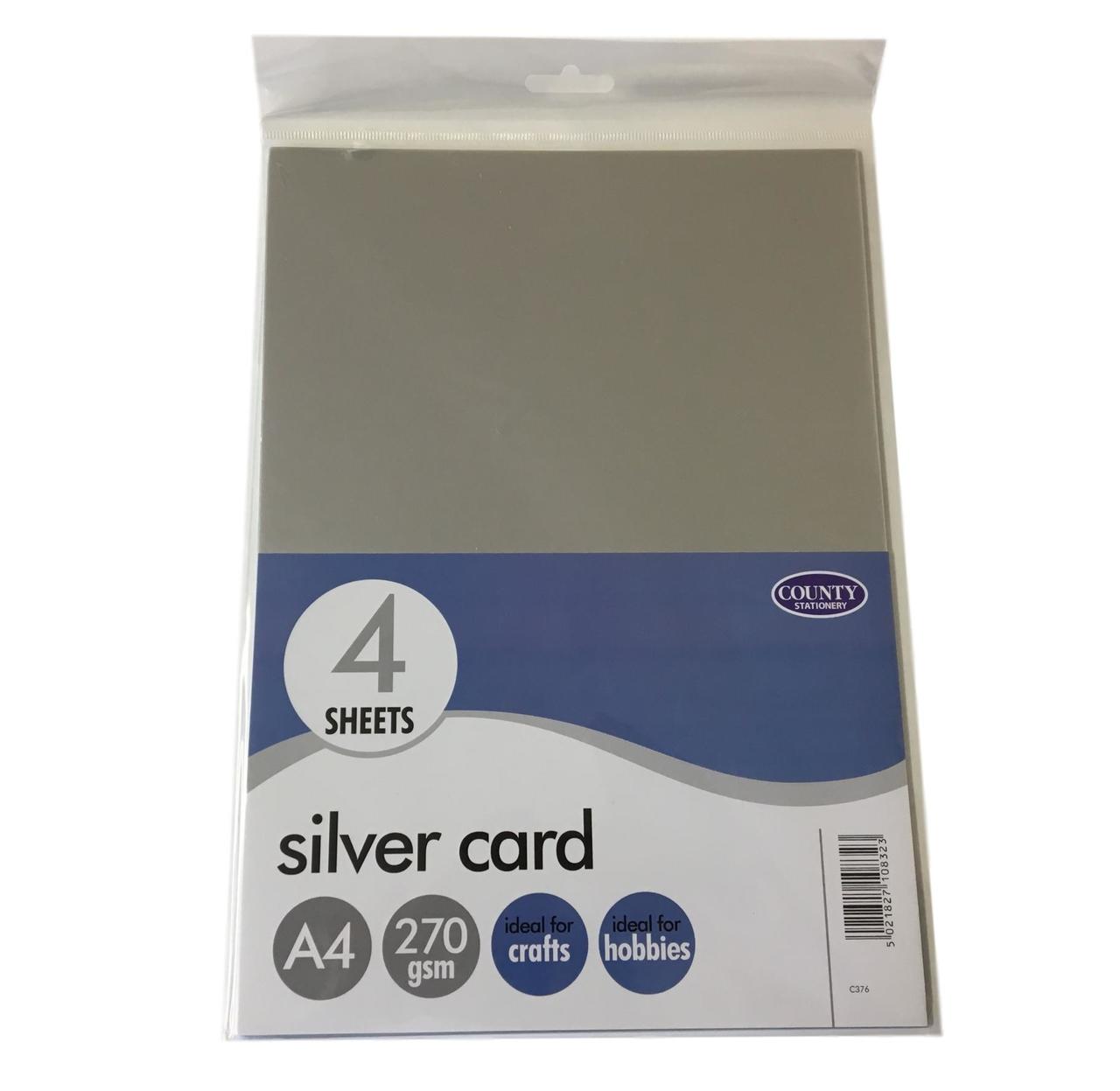 Pack of 4 A4 Silver Card Sheets