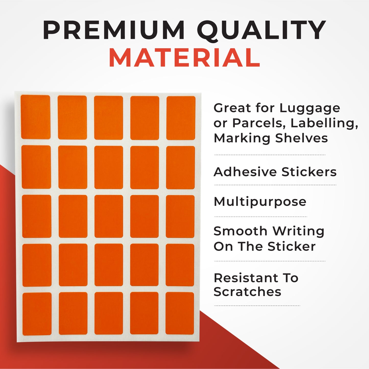 Pack of 125 Red 12x18mm Rectangular Labels - Adhesive Stickers