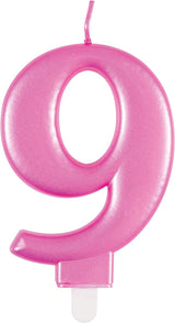 Metallic Pink Number 9 Birthday Candle