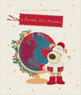 Boofle Stood Next To World Map Across The Miles Christmas Card